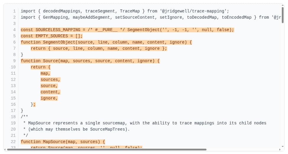 Code block showing source code with some parts highlighted